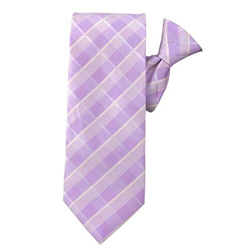 Pre-Tied Plaid Pattern Clip-On Neck Tie - Lavender White