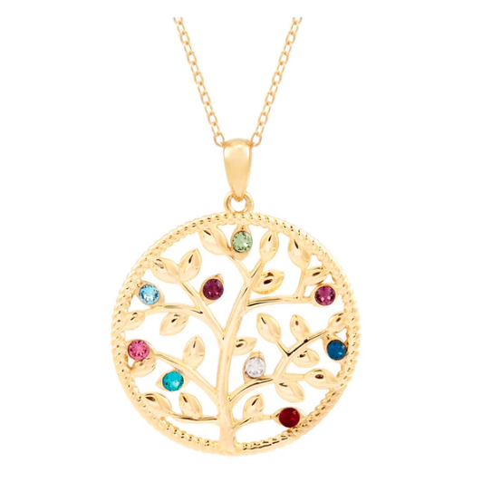 9 Stone Custom Birthstone Gold Family Tree Necklace