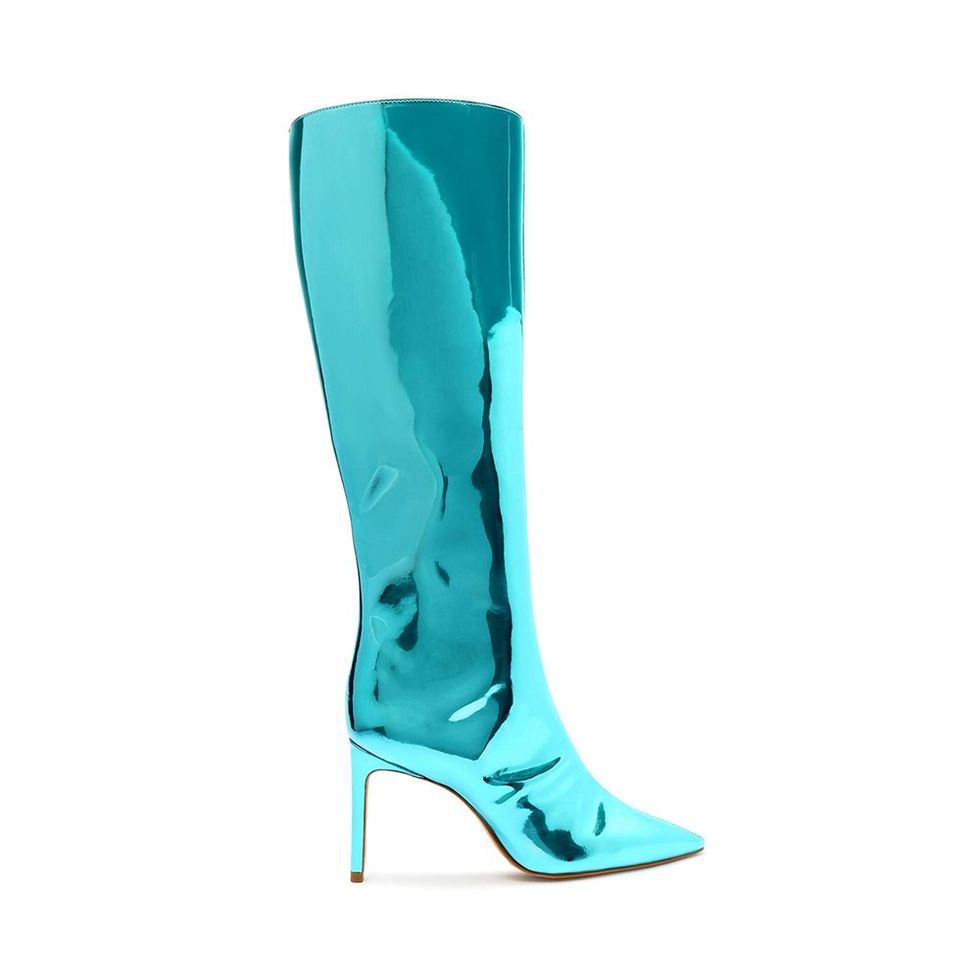 Mary Up Turquoise Metallic Leather Pointed-Toe Knee-High Boots