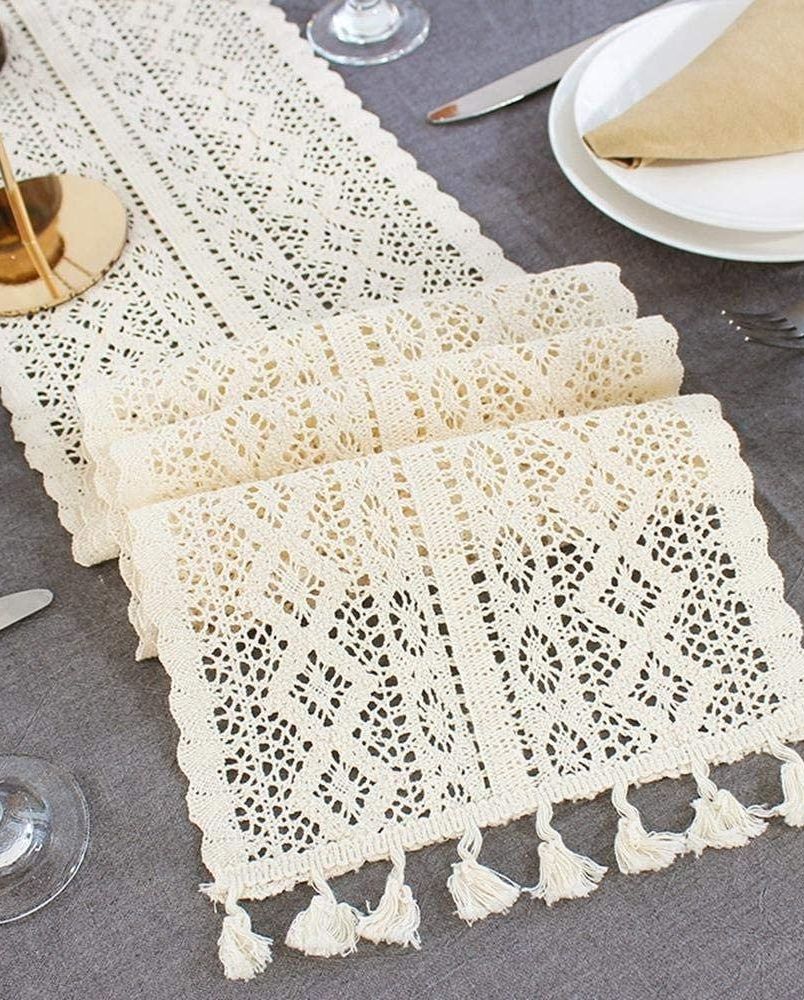 Woven Cotton Crochet Table Runner with Tassels 