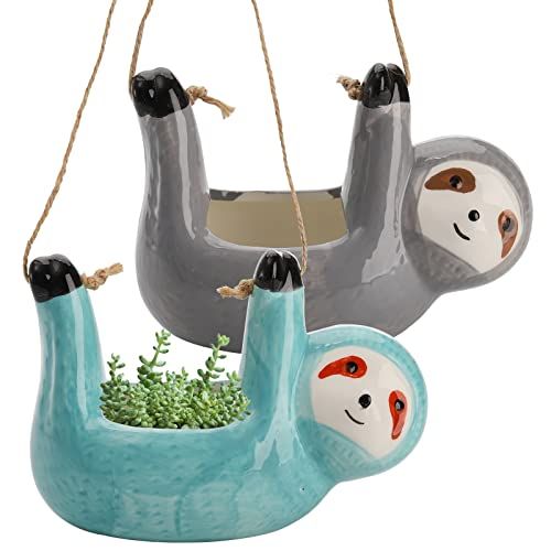 2-Pack Ceramic Sloth Hanging Planter