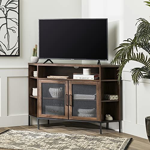 Walker Edison Wood Universal Stand with Storage Cabinets for TVs up to 58 Flat Screen Living Room Entertainment Center 52 Inch Black 