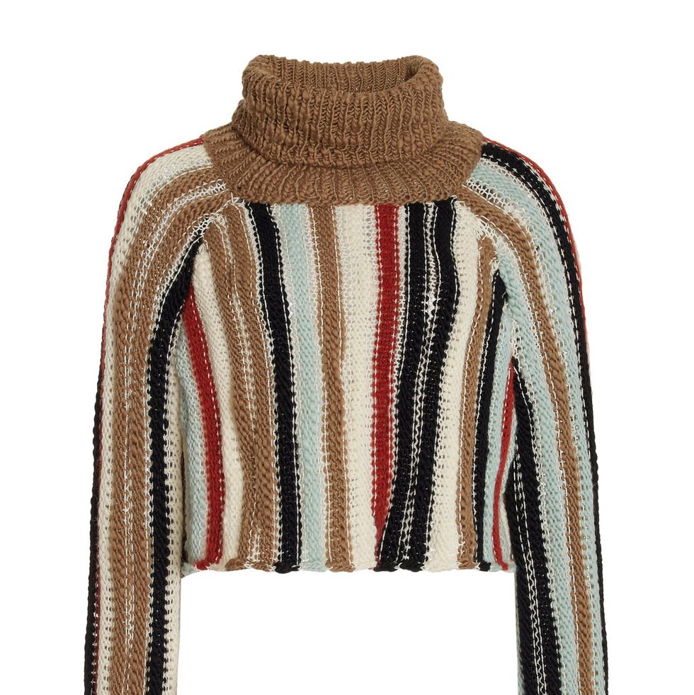 Palm Striped Wool-Blend Cropped Turtleneck Sweater