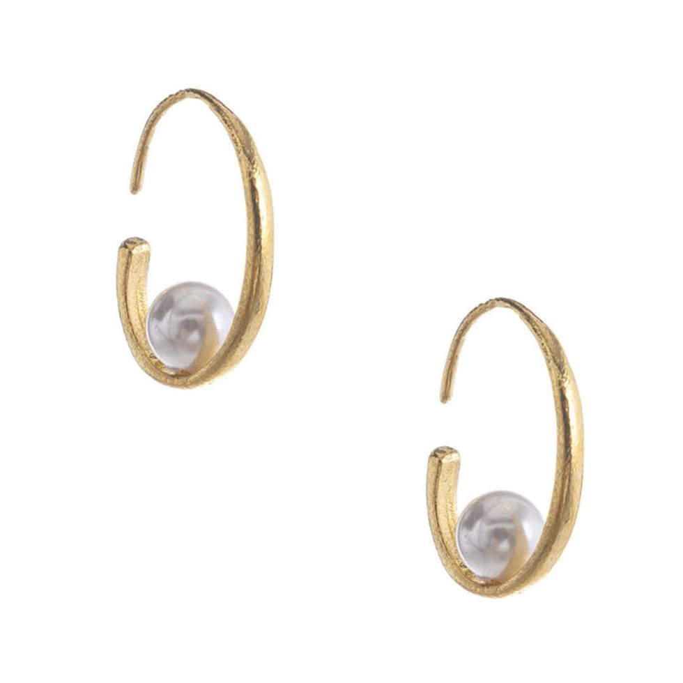 Gold Pearl Hoops  