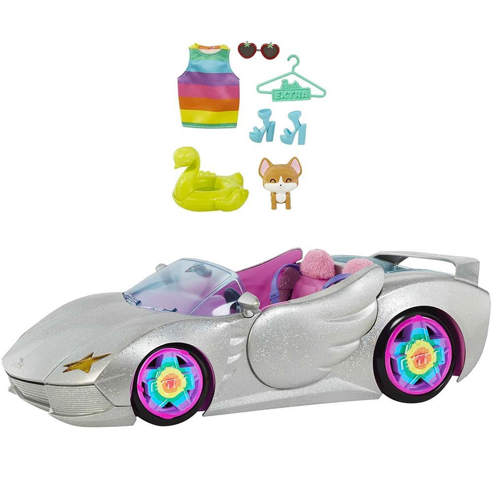 Barbie Extra Vehicle — Sparkly Silver 2-Seater Car With Rolling Wheels