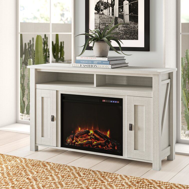 White electric deals fireplace tv stand