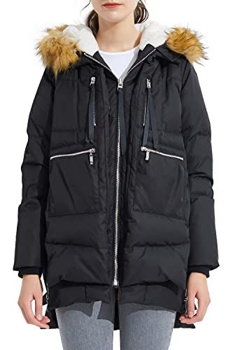 Down Jacket Winter Hooded Coat with Faux-Fur Trim