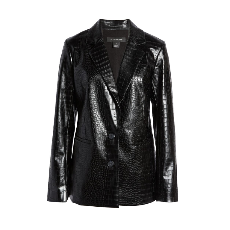 Croc-embossed faux-leather blazer