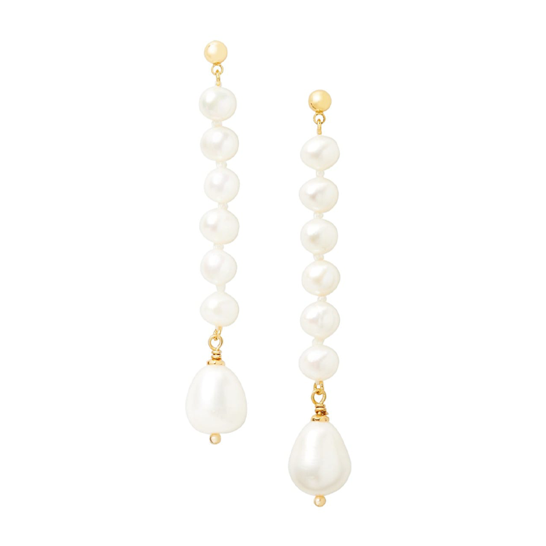 Linear Pearl Play Earrings Gold Plated, Cubic Zirconia & Faux Pearl