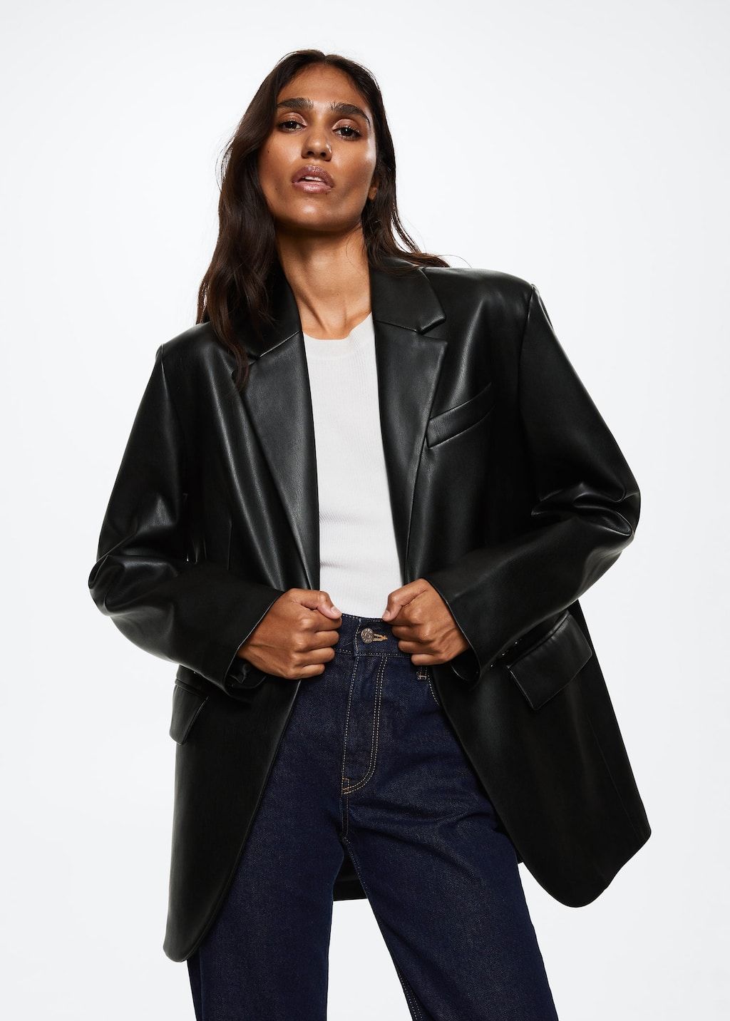 Leather look hotsell blazer womens