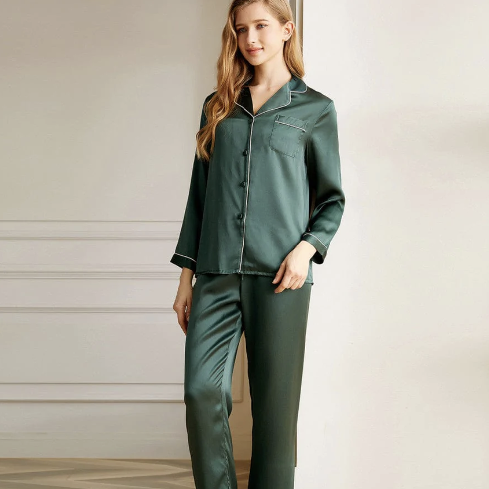 Best Women Mulberry Silk Pajama Set With Lace Ladies Silk Loungewear F