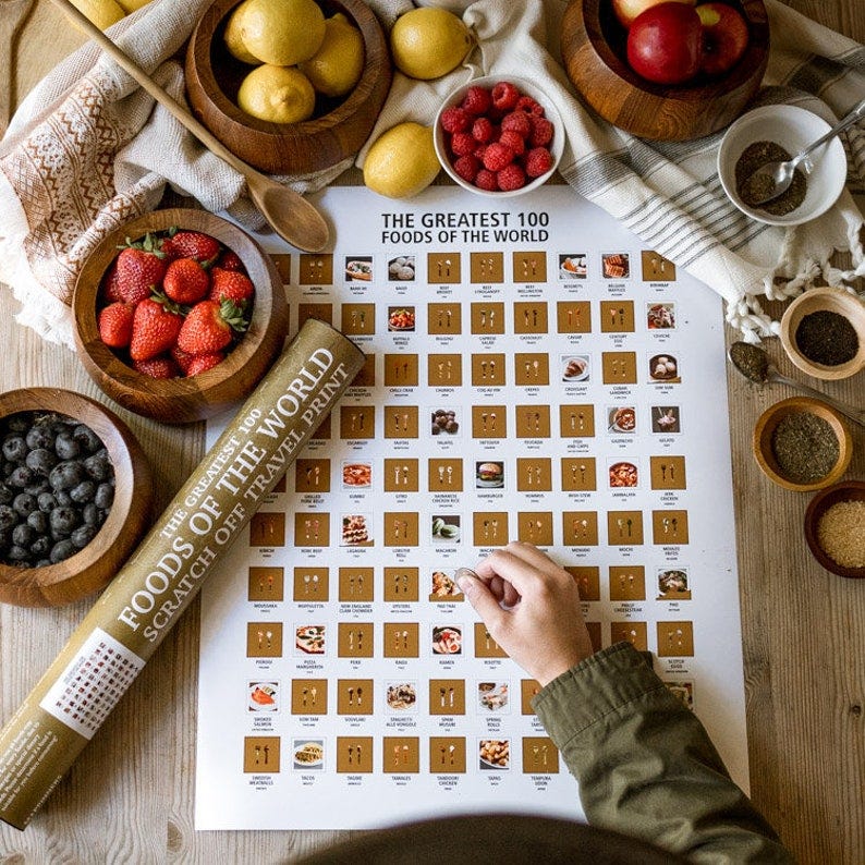Mappinners The Greatest 100 Foods of The World Scratch Off Travel Print