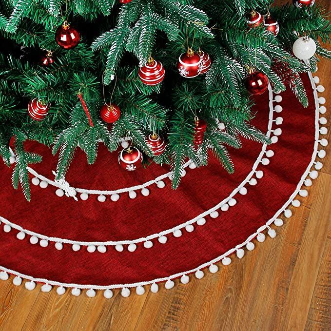 Christmas Tree Skirt with Pom Poms