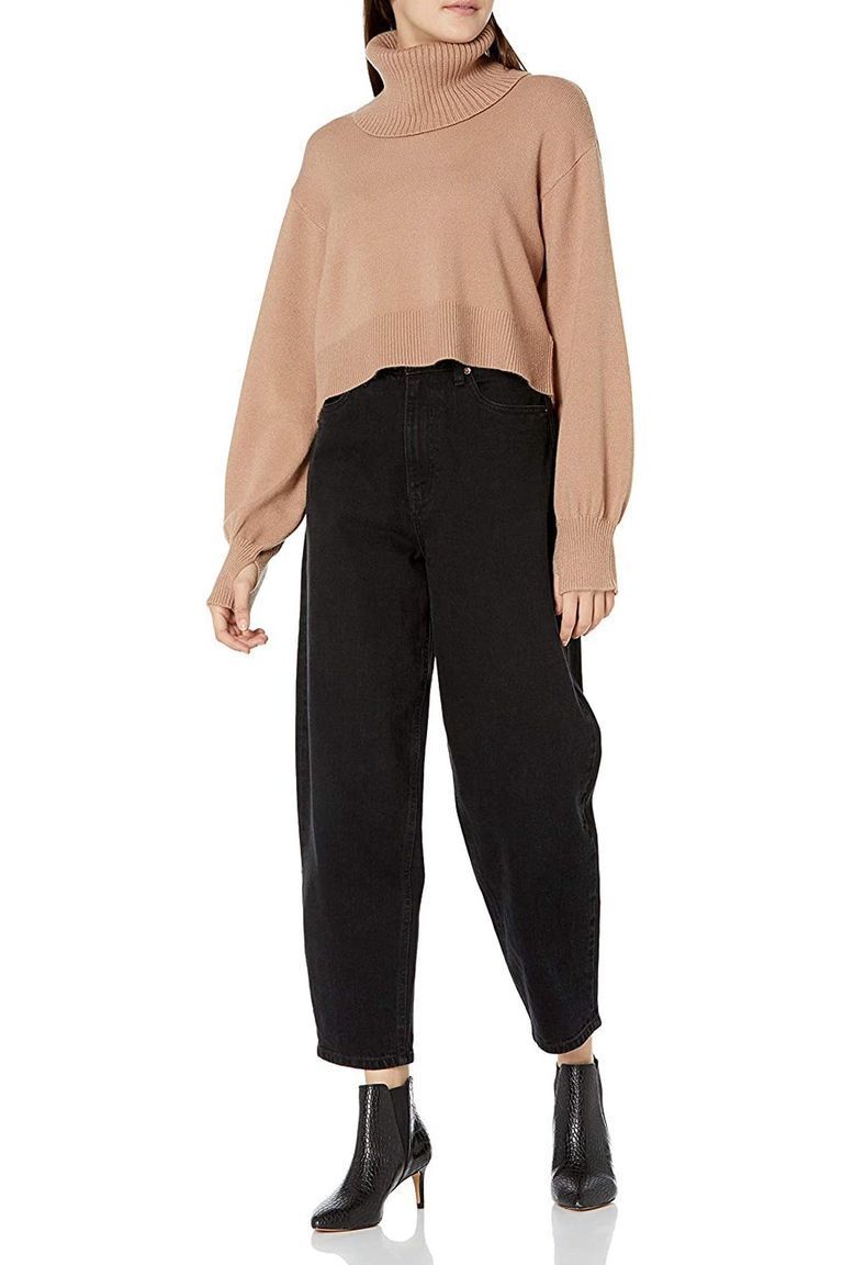 Side Button Cropped Turtleneck Sweater
