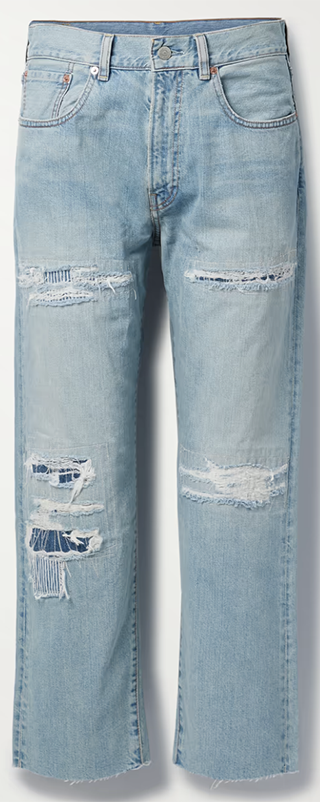 Paneled Distressed Boyfriend Jeans