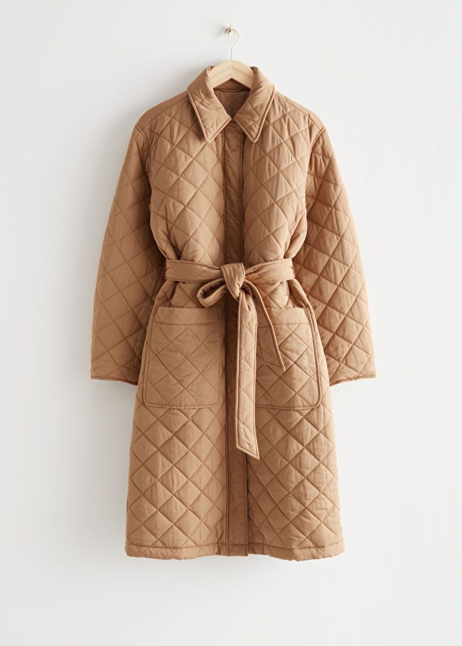 quilted camel coat