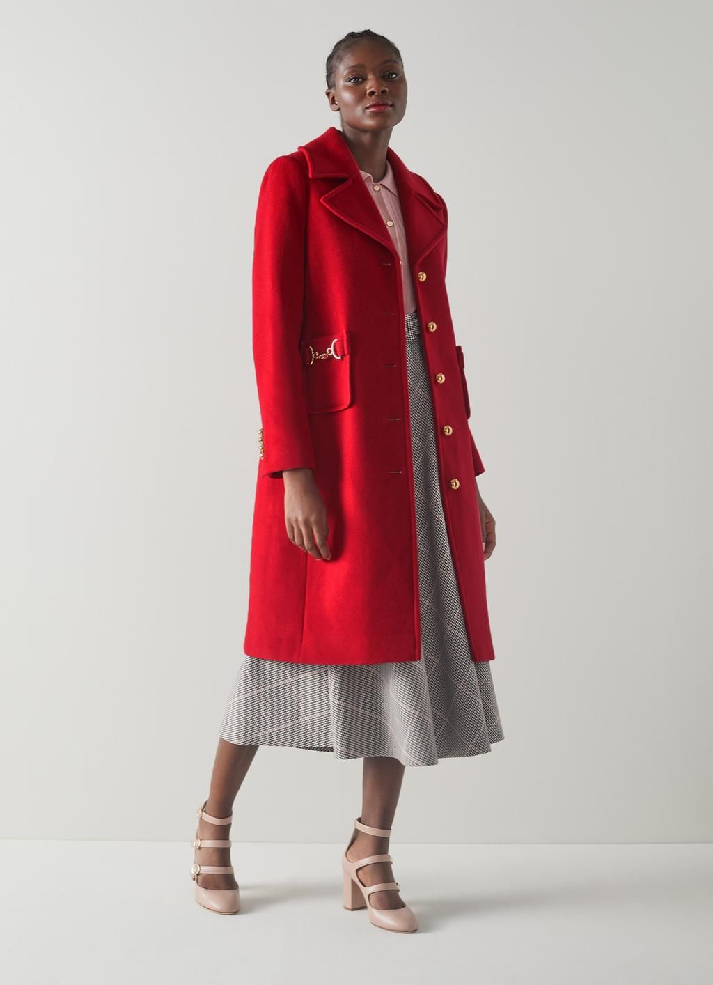 Spencer Red Recycled Wool Blend Snaffle-Detail Coat