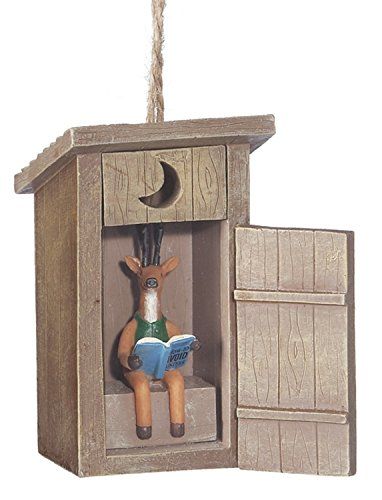 Outhouse with Deer Inside Resin Christmas Ornament