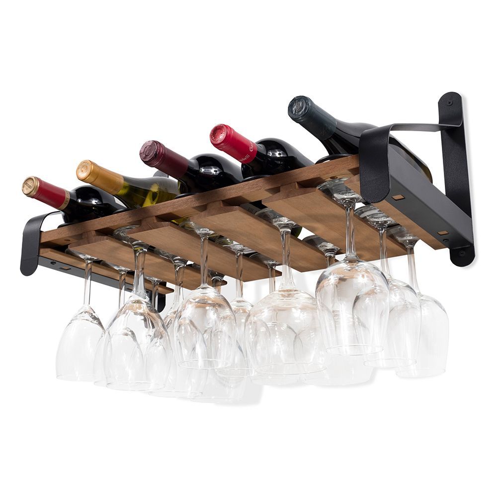 Stowe 5-Bottle Wall-Mounted Wine Bottle and Glass Rack