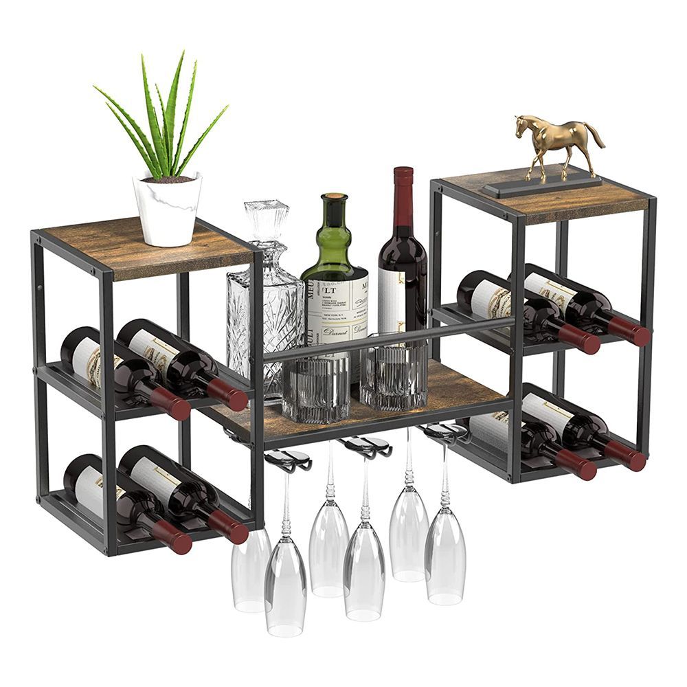 Dining Room Bottle & Glass Holder-Decorative for Home Bar ITeeLas Wall Mounted Wine Rack Kitchen 2 Tier 