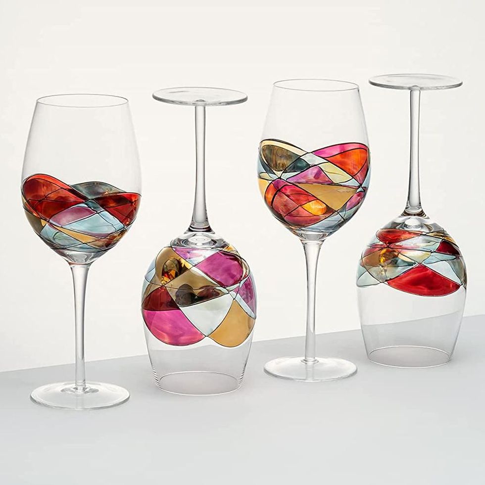 Large Hand-Painted Wine Glasses (Set of 4)