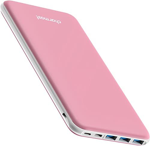 Batería externa ultra delgada de 6000 mAh, batería externa de 3 salidas  compatible con iPhone, Samsung, Google, color rosa