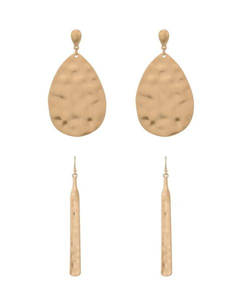 The Pioneer Woman Hammered Gold Duo Drop Earrings