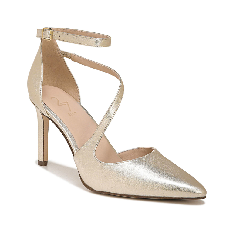 Comfity Ankle Strap Heels for Women Golden Round