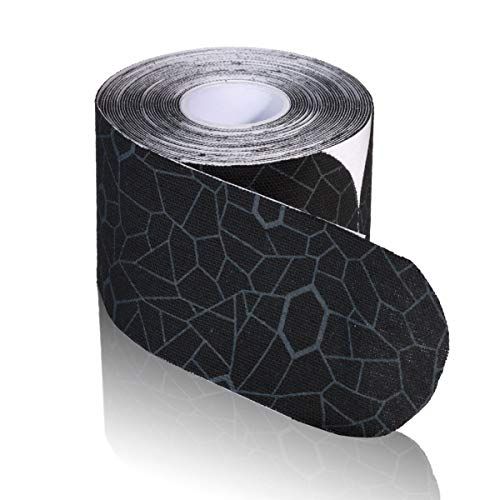 THERABAND Kinesiology Tape, Waterproof Physio Tape for Pain Relief, Muscle & Joint Support, Standard Roll with XactStretch Application Indicators, 2" X 10" Strips, 20 Precut Strips, Black/Gray