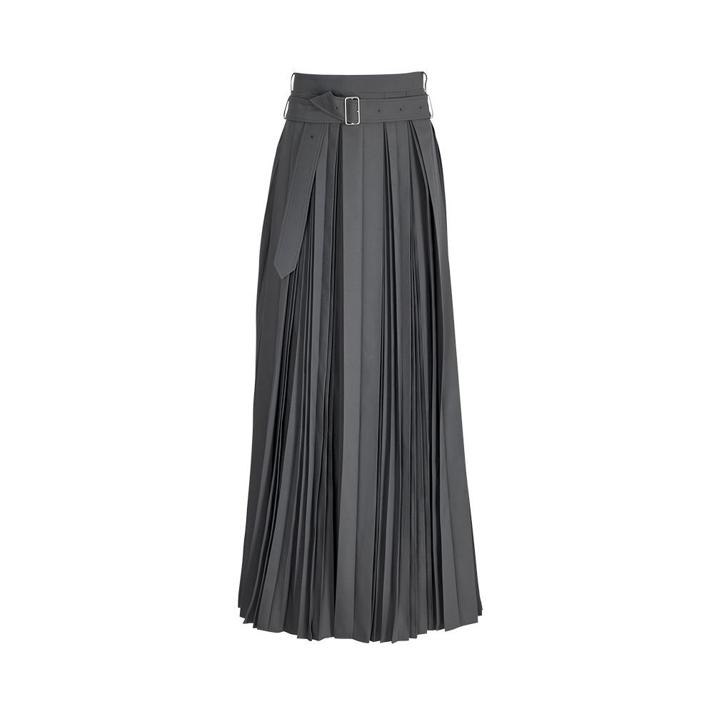 Belted Pleated Maxi Skirt