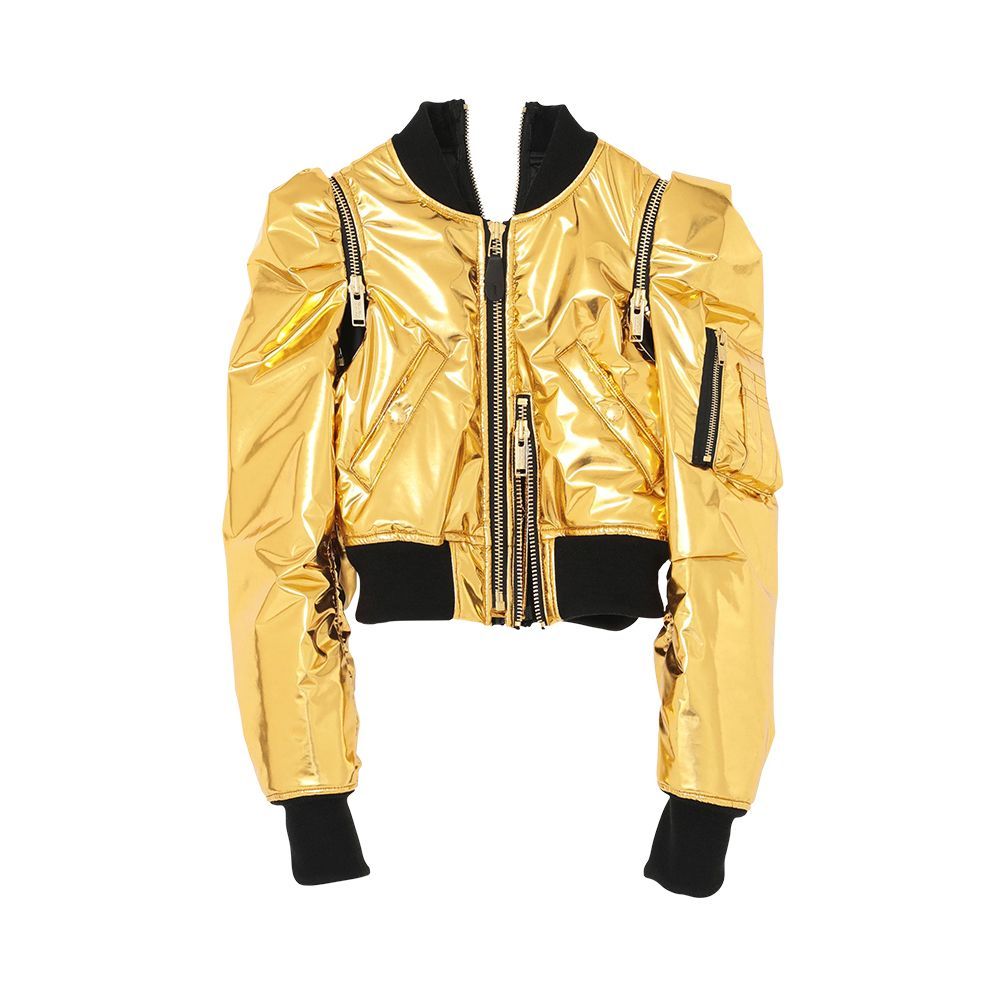 Bomber jacket with gold zipper