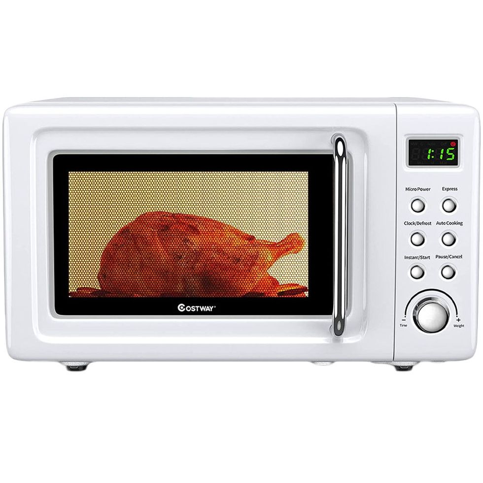 Costway 0.7Cu.ft Retro Countertop Microwave Oven 700W LED Display Glass  Turntable BlackWhite