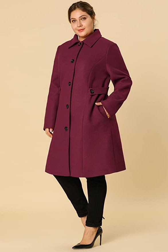 Women's Winter Button Woolen Jacket Wool Mid Length Windbreaker Ladies Coats