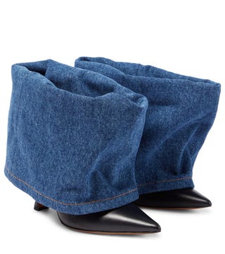 denim and leather ankle boots