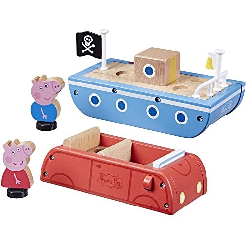 Peppa Pig Toys Red Wooden Car and Wooden Boat 