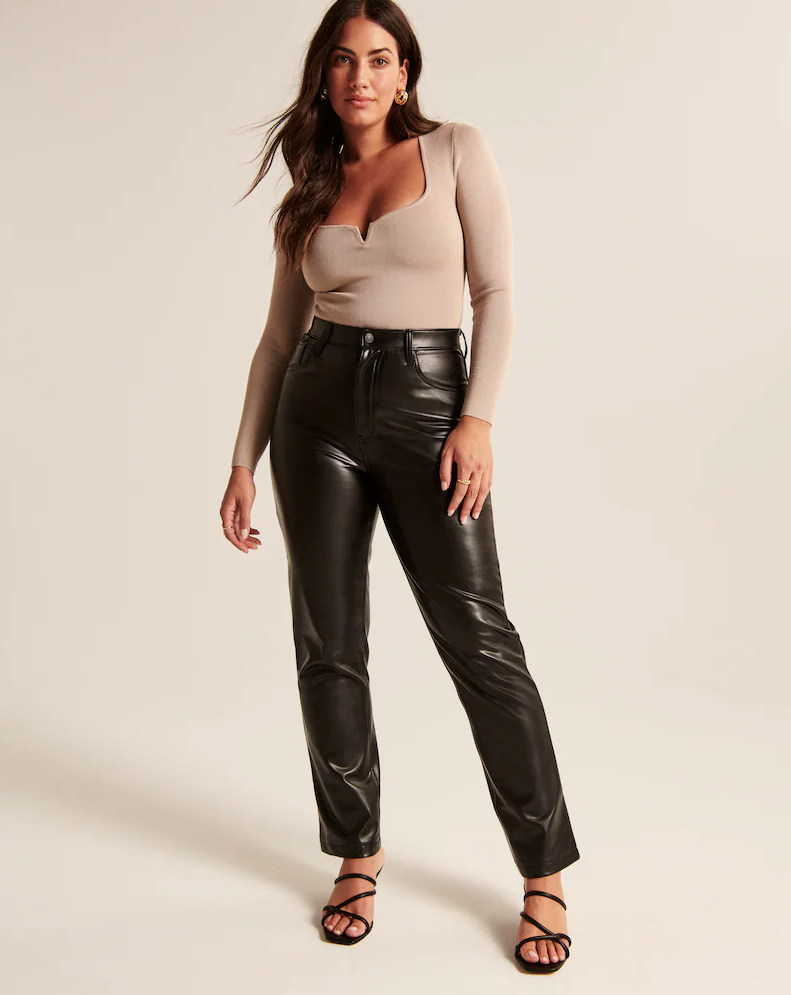 Black Faux Leather Seam Detail Split Hem Pants | PrettyLittleThing USA
