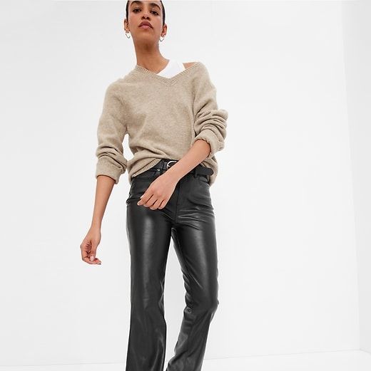 Faux Leather High Rise Straight Leg Pants