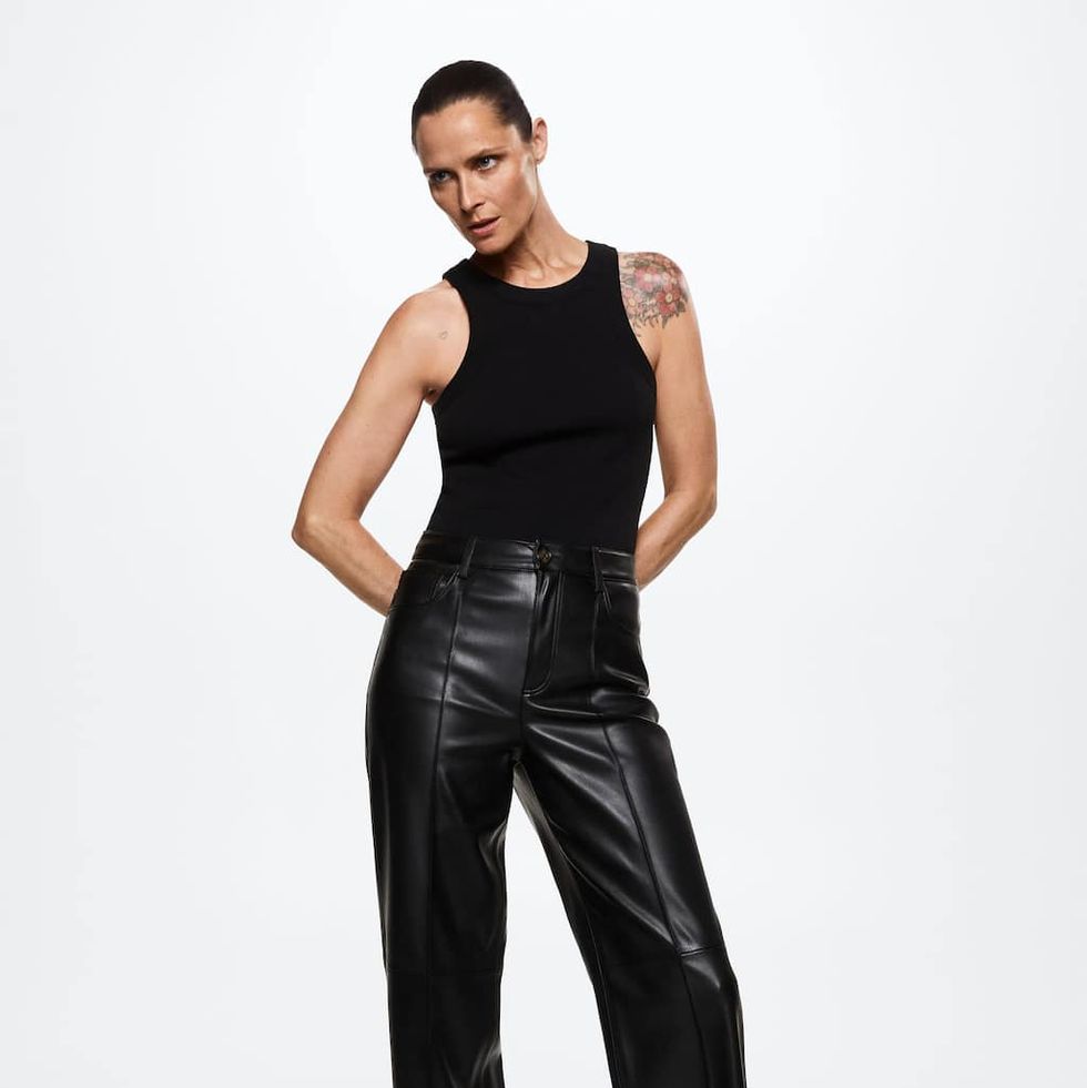 Womens Stretch Faux Leather Pants High Waisted Black Bell Bottom Wide Leg  Trousers Fashion Flare Pants Streetwear (Small, Black) 