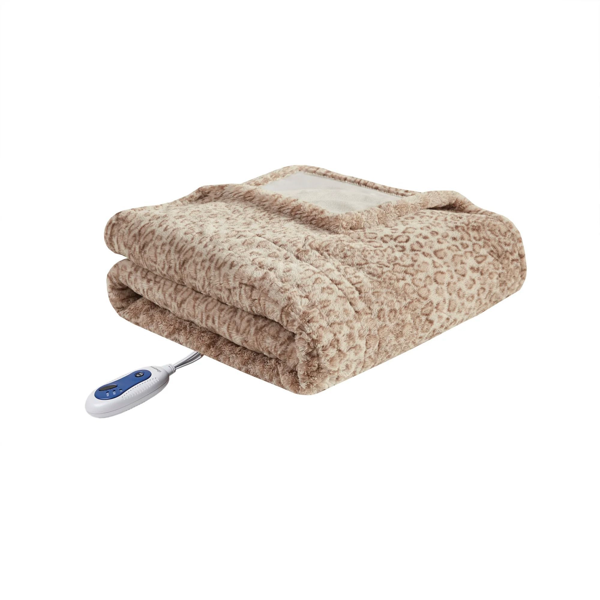 Tefici Washable Heated Throw Blanket with Fast Heating Technology 3 Temperature Settings，Overheating Protection and Auto Shut Off 50”x 60” Camel 