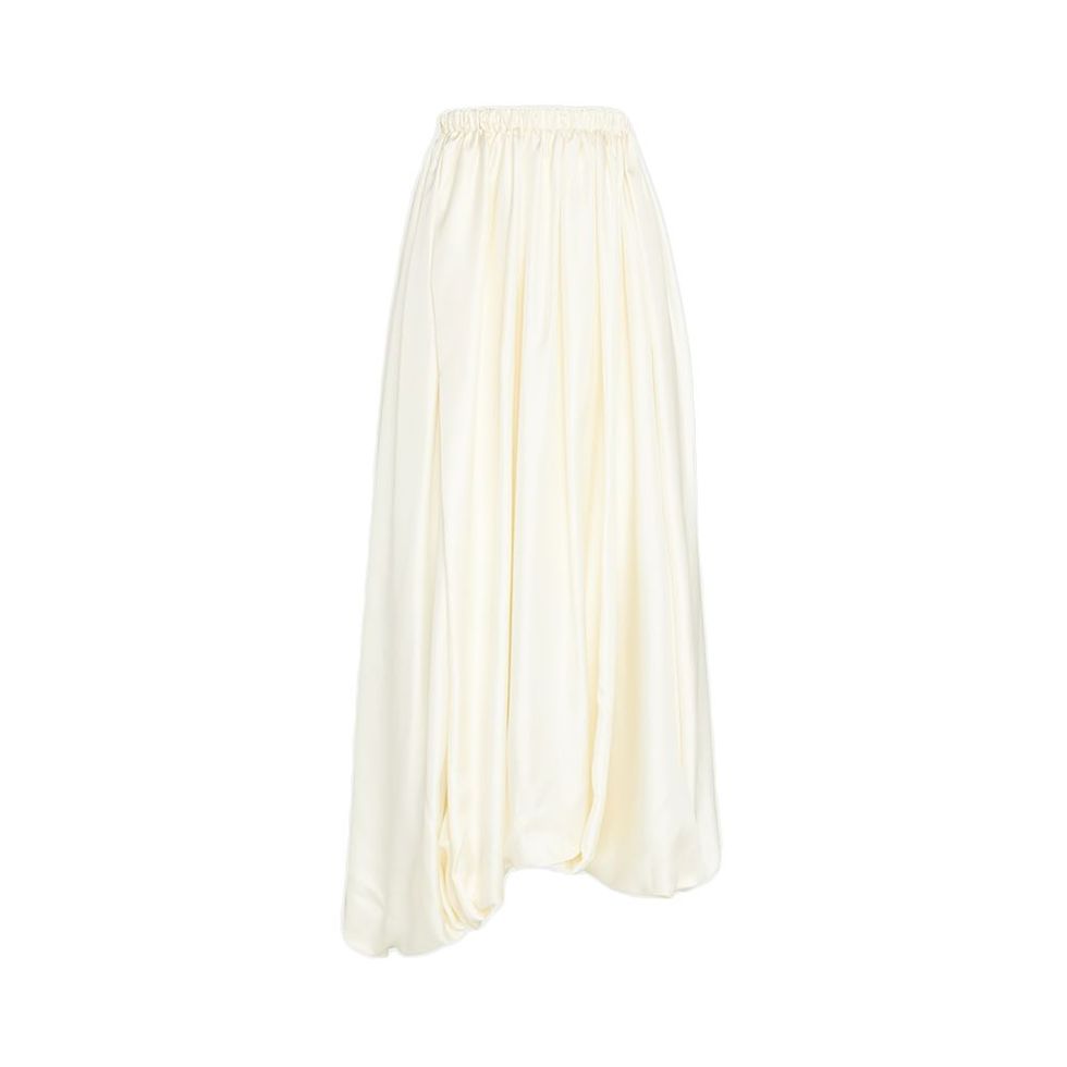 Hana Asymmetric Bubble Hem Silk Maxi Skirt