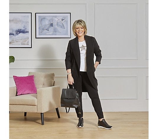 Ruth Langsford Faux Suede Coatigan with Rib Shawl Collar