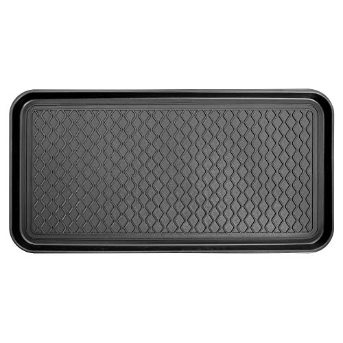 Art & Artifact Rubber Boot Tray Wet Shoe Tray for Entryway Indoor Outdoor Snow Boot Mat Extra Large Shoe Tray 32 inch x 16 inch, Black, Damask