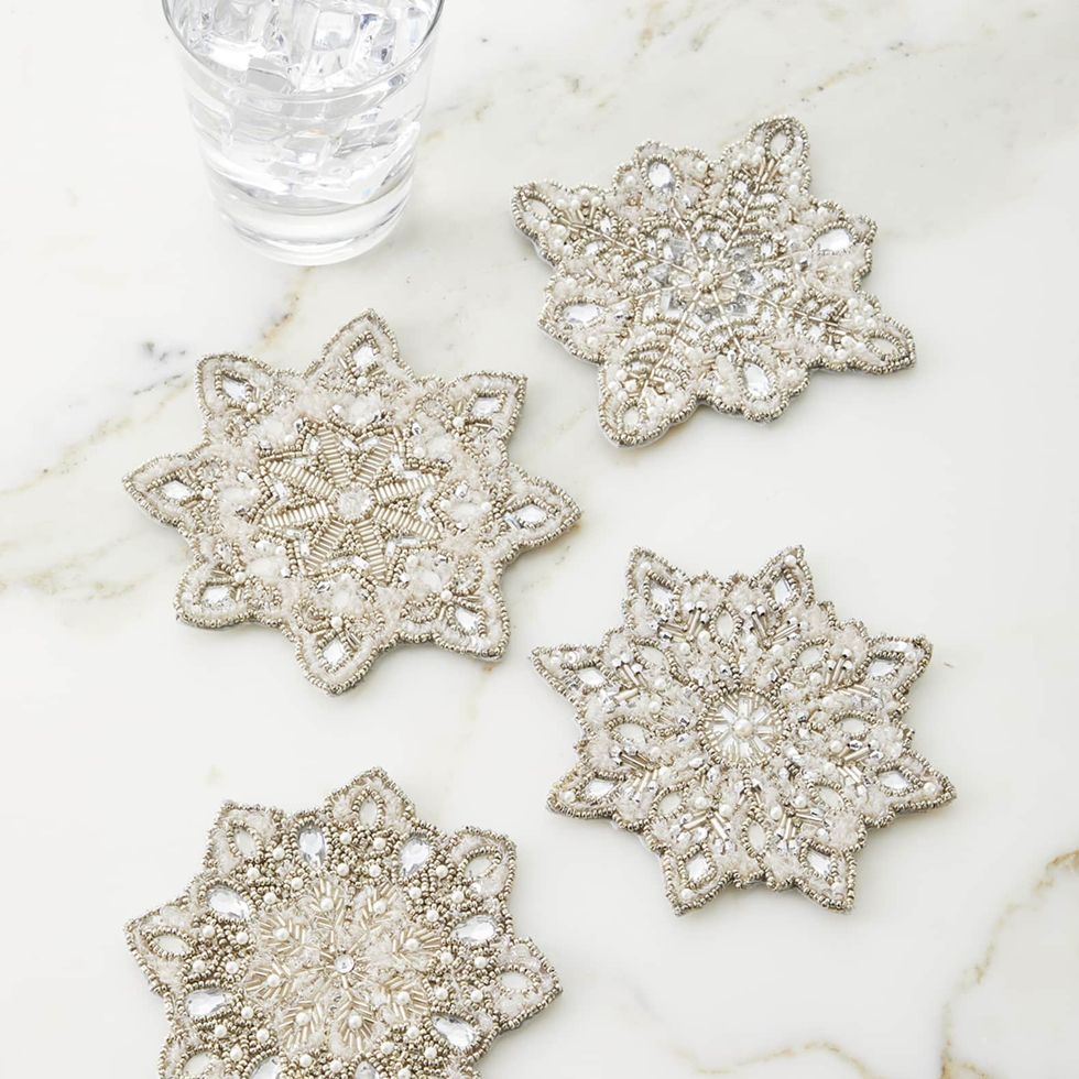 Beaded Snowflake Coasters, Set of 4