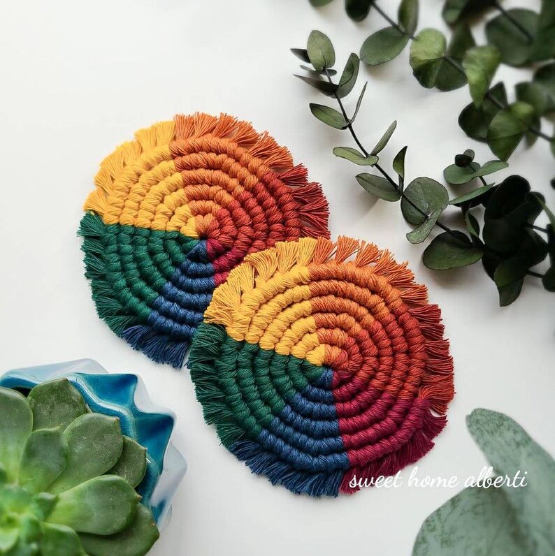 Rainbow Macramé Coasters