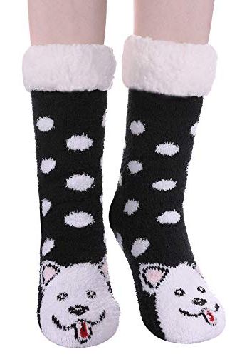 Double Layer Non-Skid Warm Soft and Fuzzy Slipper Socks With
