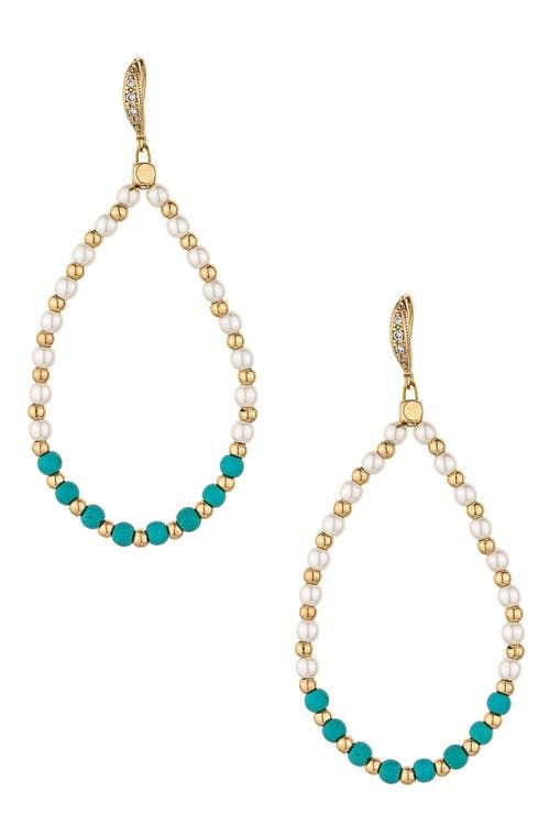 Ettika Imitation Pearl & Turquoise Beaded Teardrop Earrings