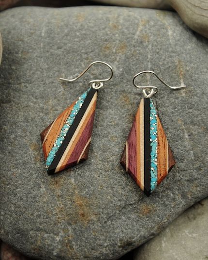 Recycled Silver and Turquoise on Wood Earrings