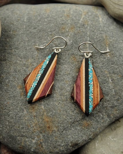 Recycled Silver and Turquoise on Wood Earrings