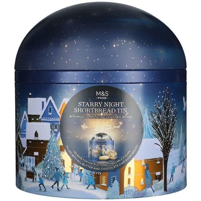 M&S 2023 - SNOWY CHRISTMAS BISCUIT TIN - MUSICAL ROTATING LIGHT PROJECTOR -  NEW