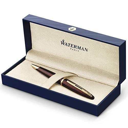 Waterman Carène Marine Amber Ballpoint Pen, High-Gloss Black with 23k Gold Clip, Medium Point with Blue Ink Cartridge, Gift Box